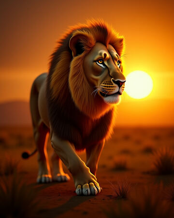 Lion at sunset artwork